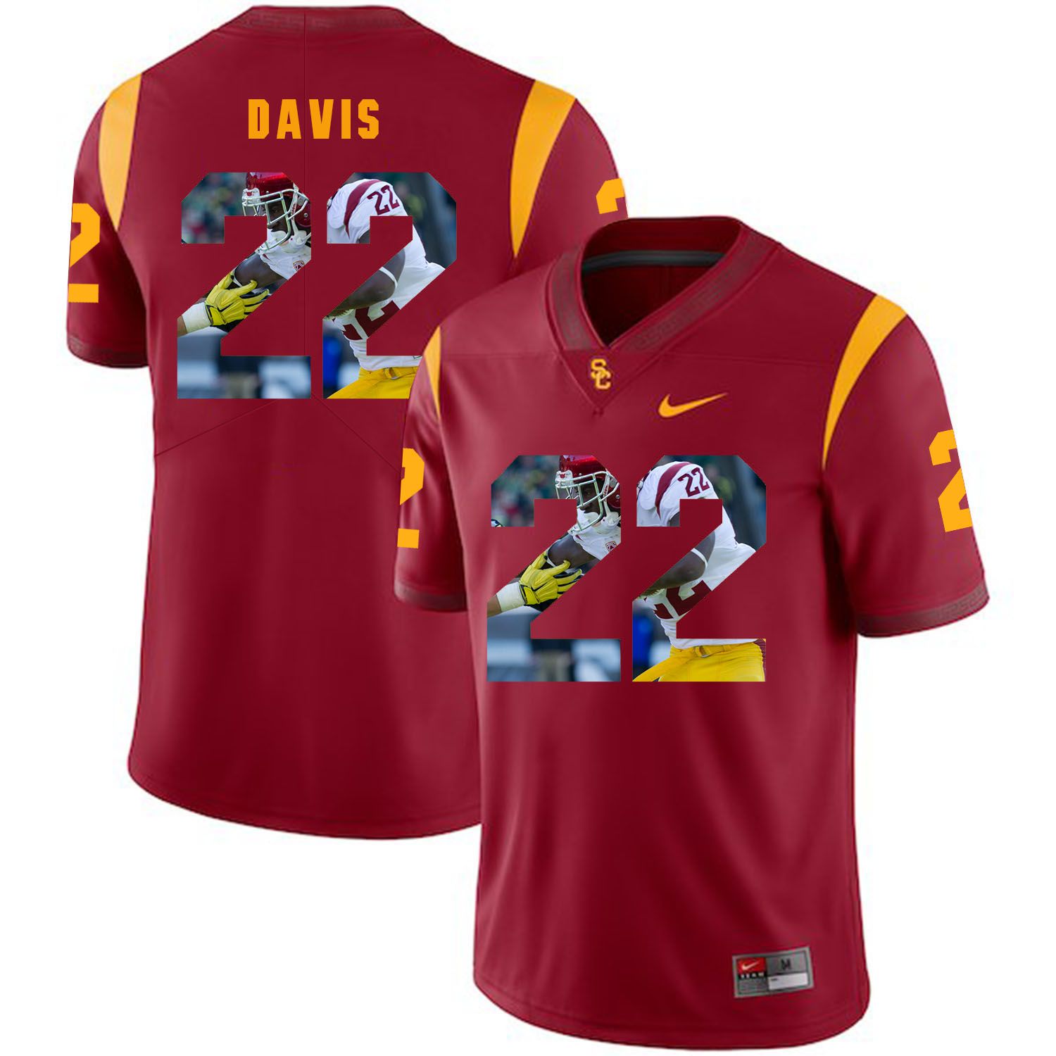 Men USC Trojans #22 Davis Red Fashion Edition Customized NCAA Jerseys->customized ncaa jersey->Custom Jersey